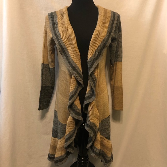 NWT Papillon Striped Ruffle Shawl Collar Cardigan - Picture 2 of 8